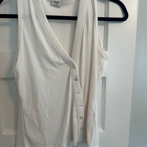 Abercrombie & Fitch Cream Ribbed V-Neck Tank Top